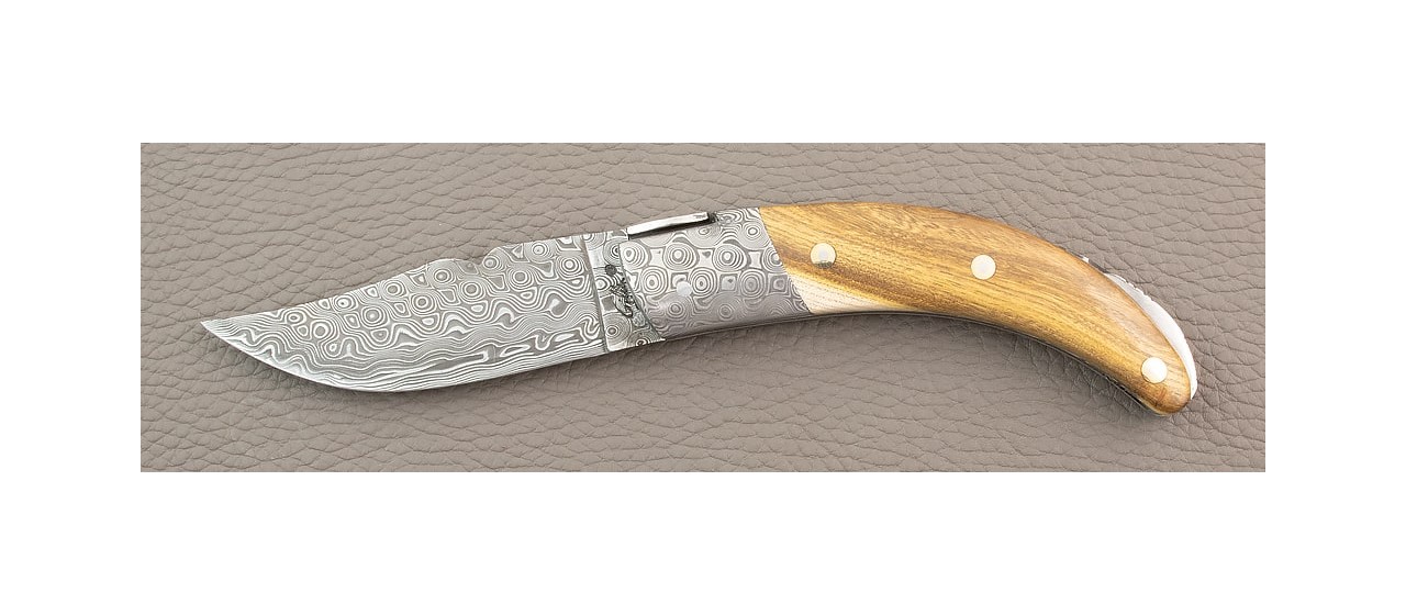 Corsican Rondinara "Guilloché" Damascus Range Pistachio Wood knife made in France