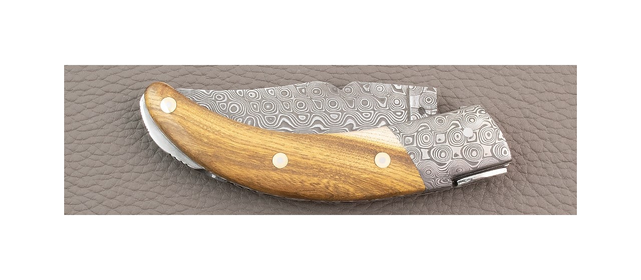 Corsican Rondinara "Guilloché" Damascus Range Pistachio Wood knife made in France