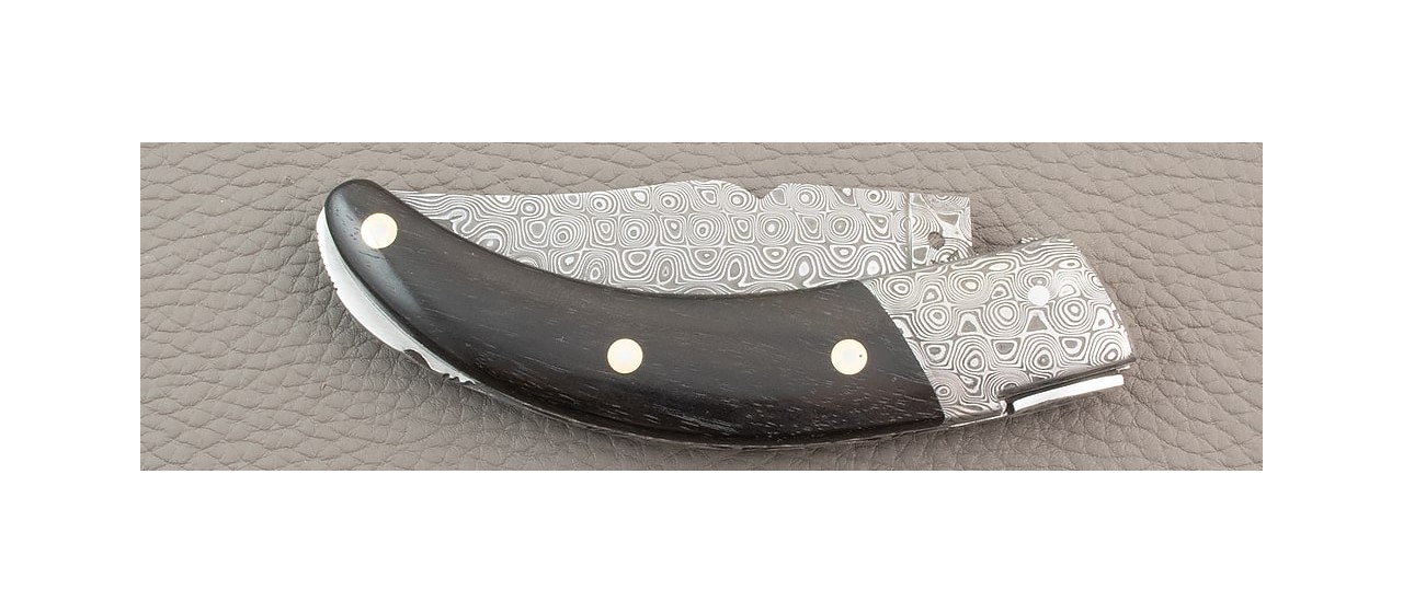 Corsican Rondinara "Guilloché" Damascus Range Ebony Wood knife made in France
