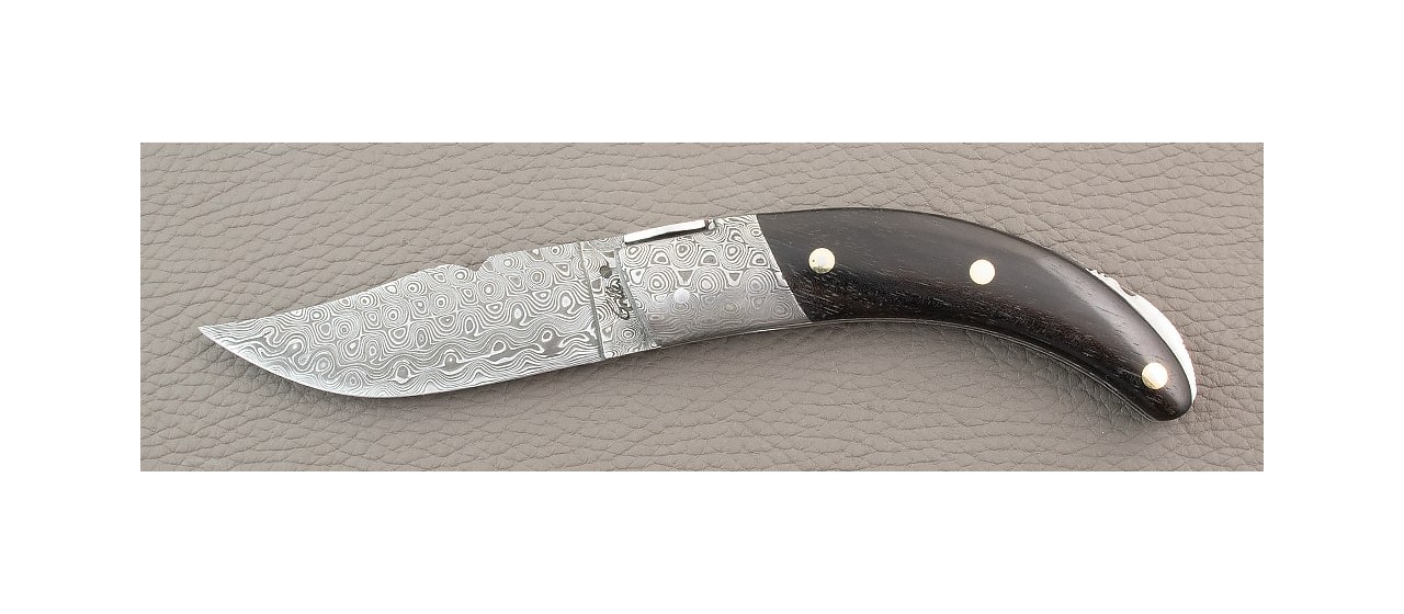 Corsican Rondinara "Guilloché" Damascus Range Ebony Wood knife made in France