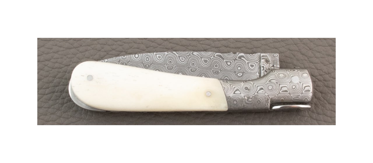 Corsican Pialincu Guilloché Damascus range Real Bone knife handmade in France