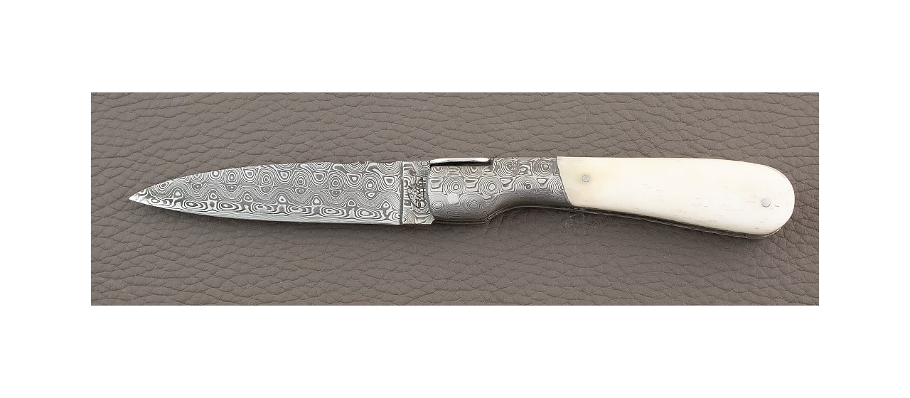 Corsican Pialincu Guilloché Damascus range Real Bone knife handmade in France