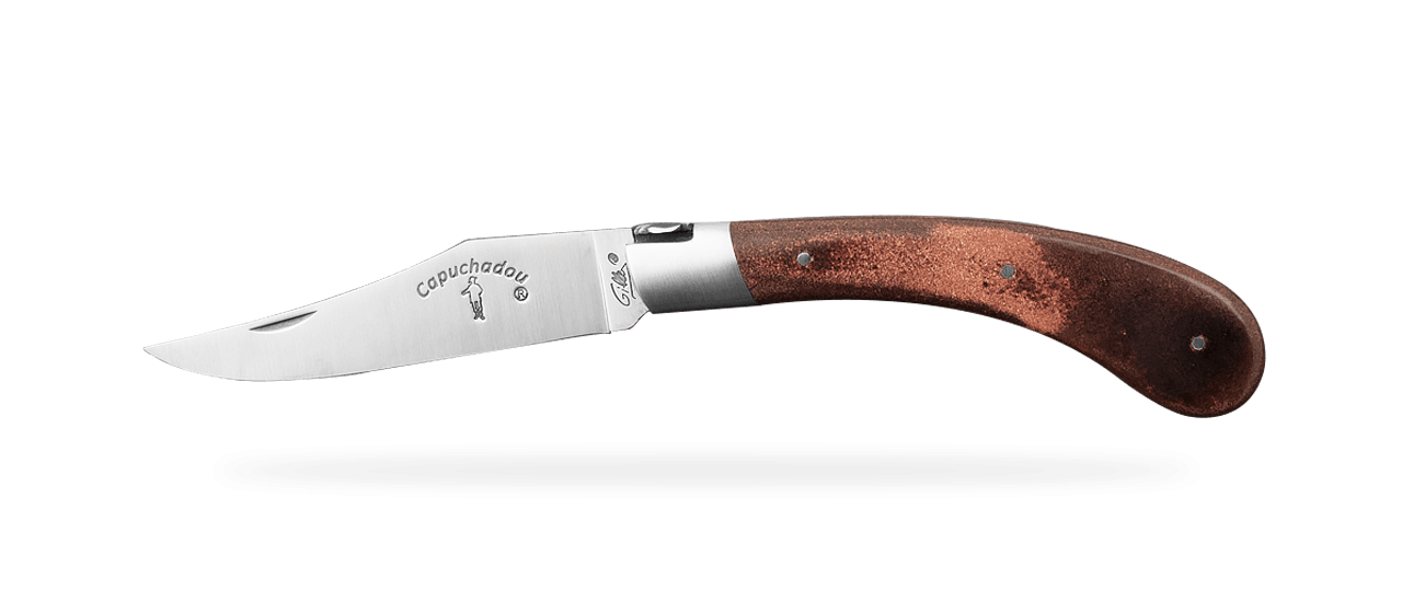 "Le Capuchadou®" 12 cm hand made knife, Stabilized leather