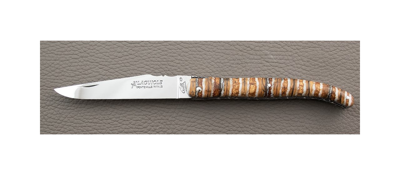 Couteau laguiole plein manche en Molaire de Mammouth Brun