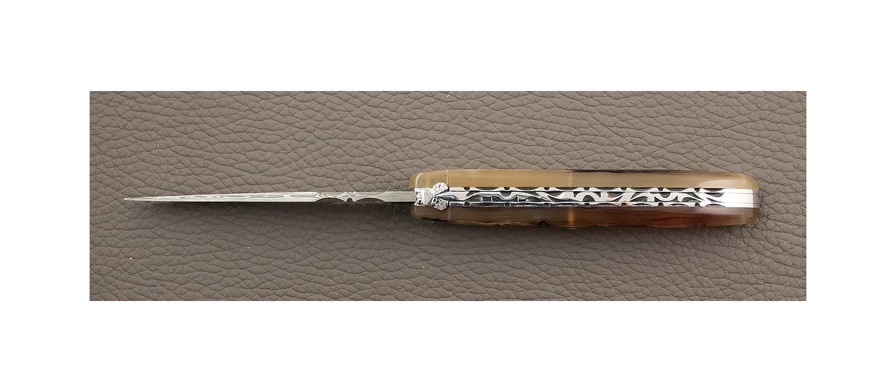 Laguiole Knife Traditional 11 cm Damascus range full handle Ram Horn