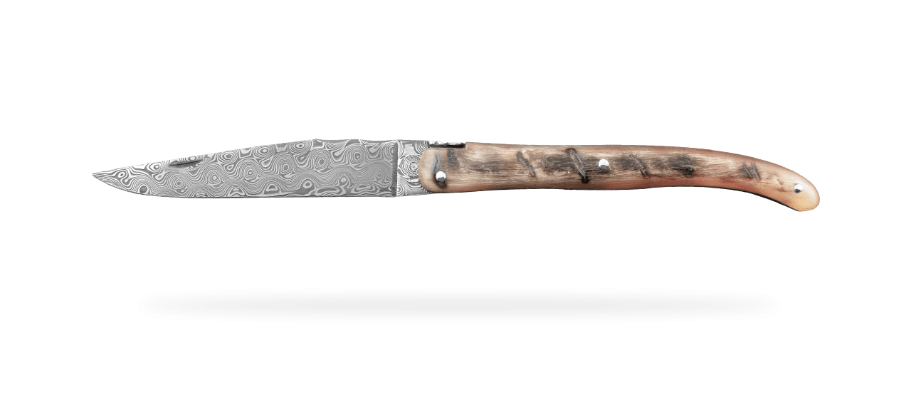 Laguiole Knife Traditional 11 cm Damascus range full handle Ram Horn