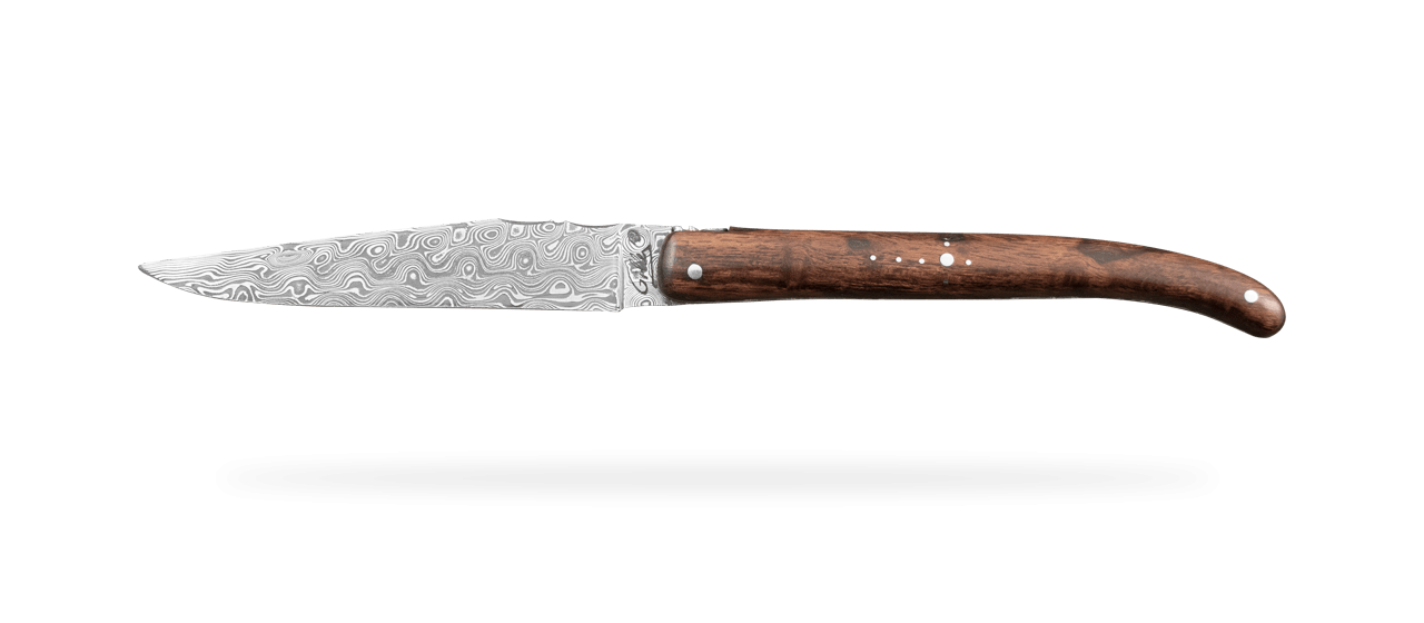 Laguiole Traditional 11 cm "Guilloché" Damascus Range Full handle Ironwood