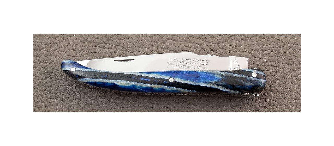 Couteau Laguiole en Molaire de Mammouth Bleu