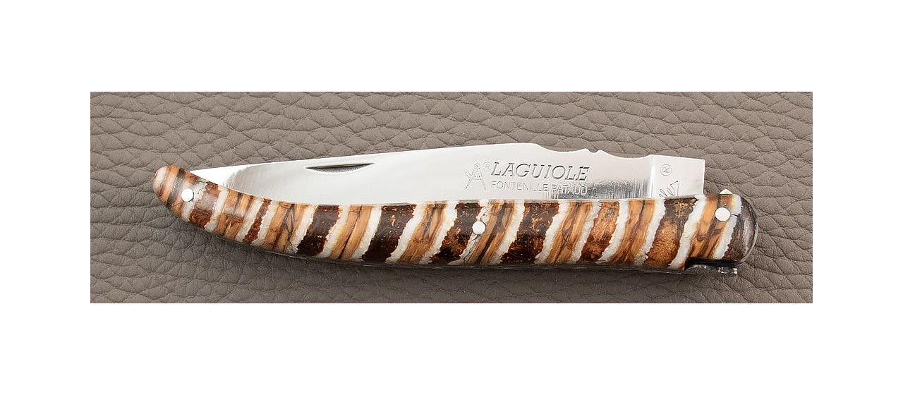 Laguiole Knife Traditional 11 cm Guilloche Range full Brown Molar tooth of mammoth