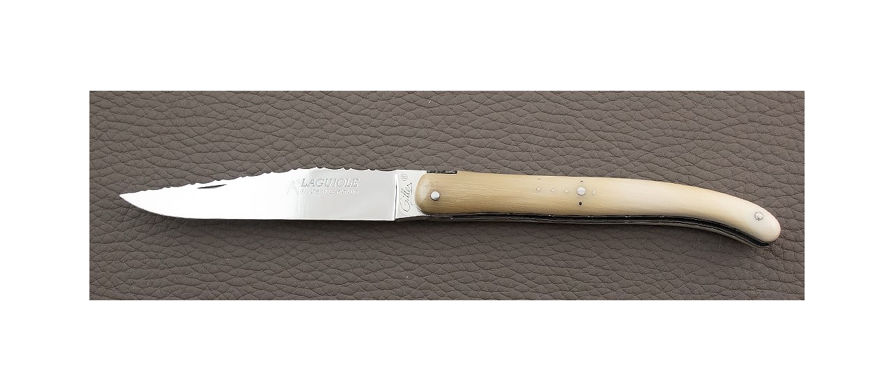 Couteau Laguiole Traditionnel 11 cm Guilloche plein manche corne de buffle