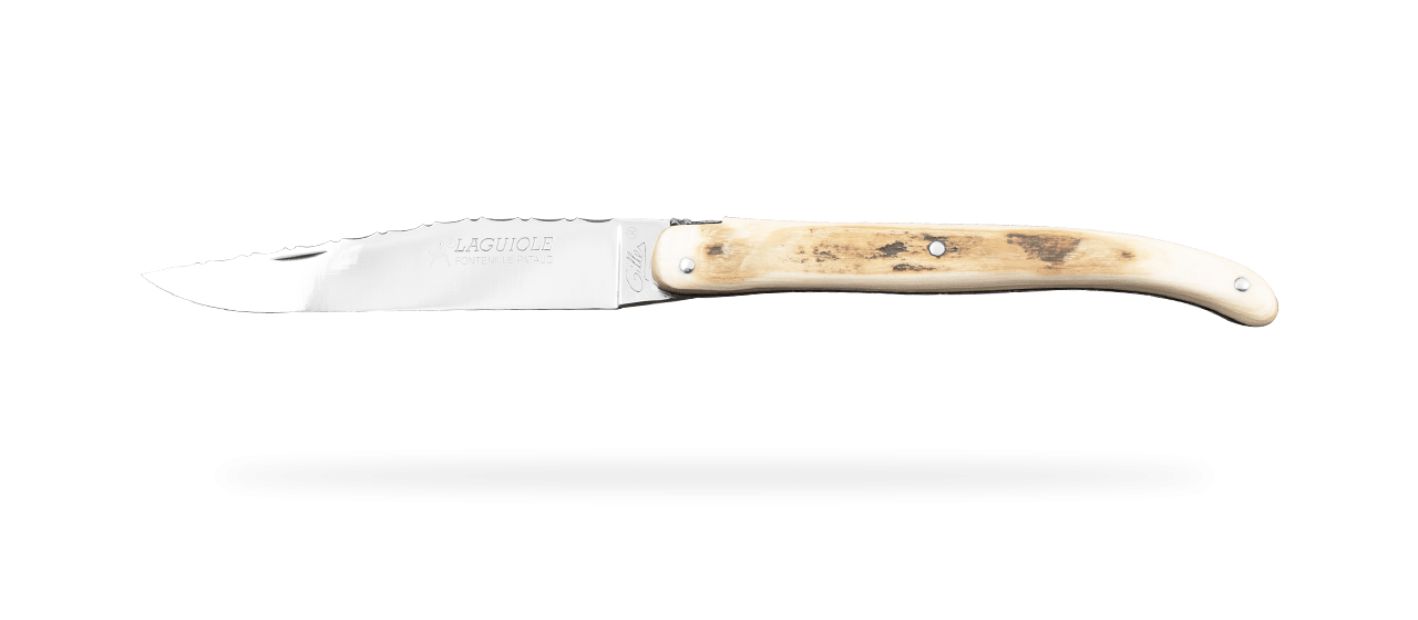 Couteau Laguiole Traditionnel 11 cm Guilloche plein manche Mammouth Brun