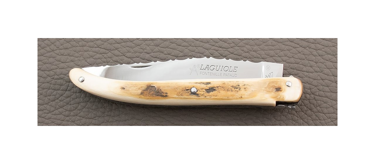 Laguiole Knife Traditional 11 cm Guilloche Range full Fossilized Mammoth Ivory