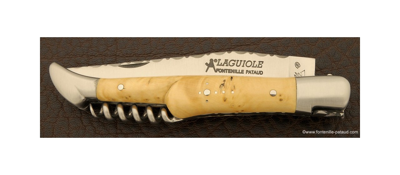 Couteau Laguiole Traditionnel 12 cm Guilloche avec Tire-Bouchon Buis
