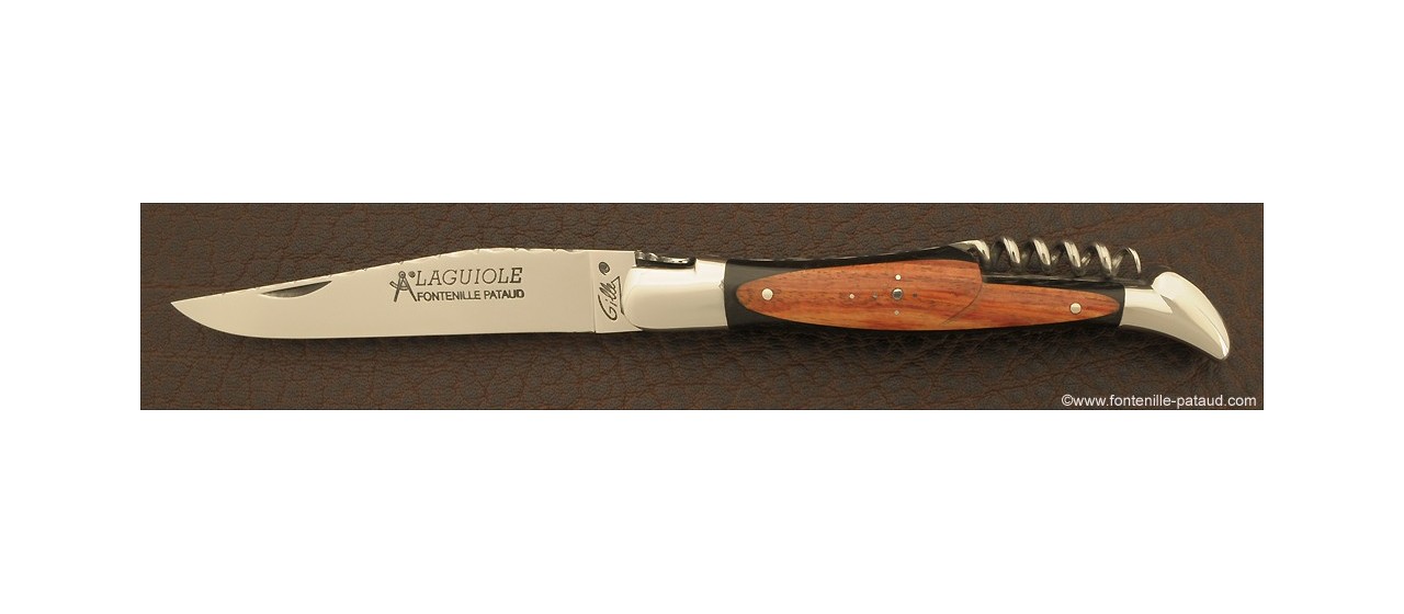 Couteau Laguiole Traditionnel 12 cm Guilloche avec Tire-Bouchon Ebene et bois de rose