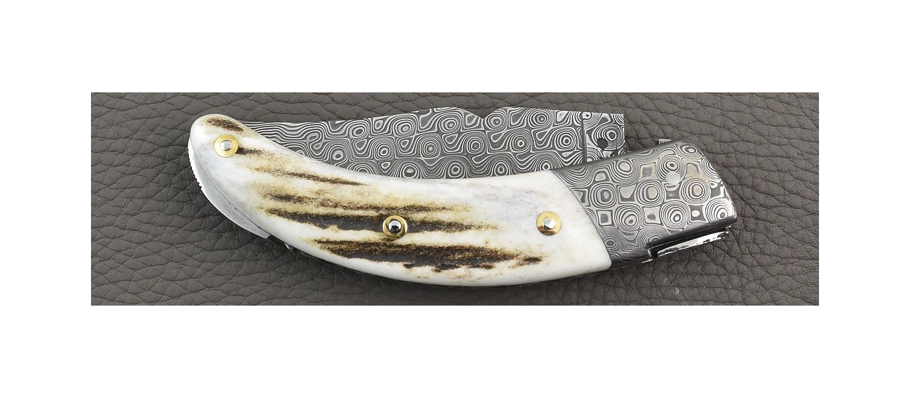 Corsican Rondinara knife Guilloché damascus range Stag made in france