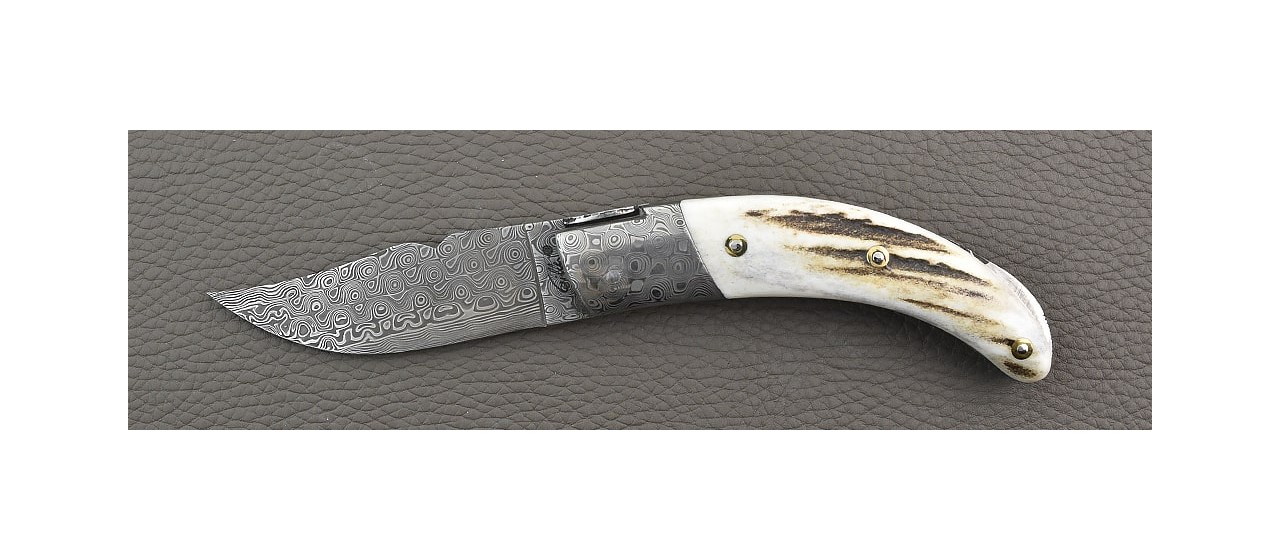 Corsican Rondinara knife Guilloché damascus range Stag made in france