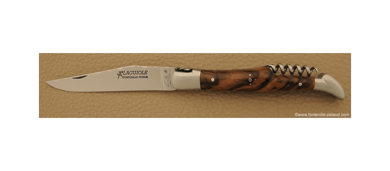 Couteau Laguiole Traditionnel 12 cm Guilloche avec Tire-Bouchon Noyer