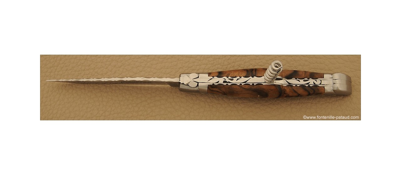 Couteau Laguiole Traditionnel 12 cm Guilloche avec Tire-Bouchon Noyer