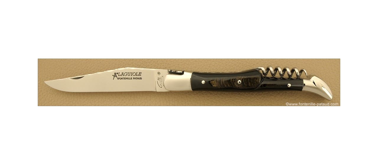 Couteau Laguiole Traditionnel 12 cm Guilloche avec Tire-Bouchon Buffle brut