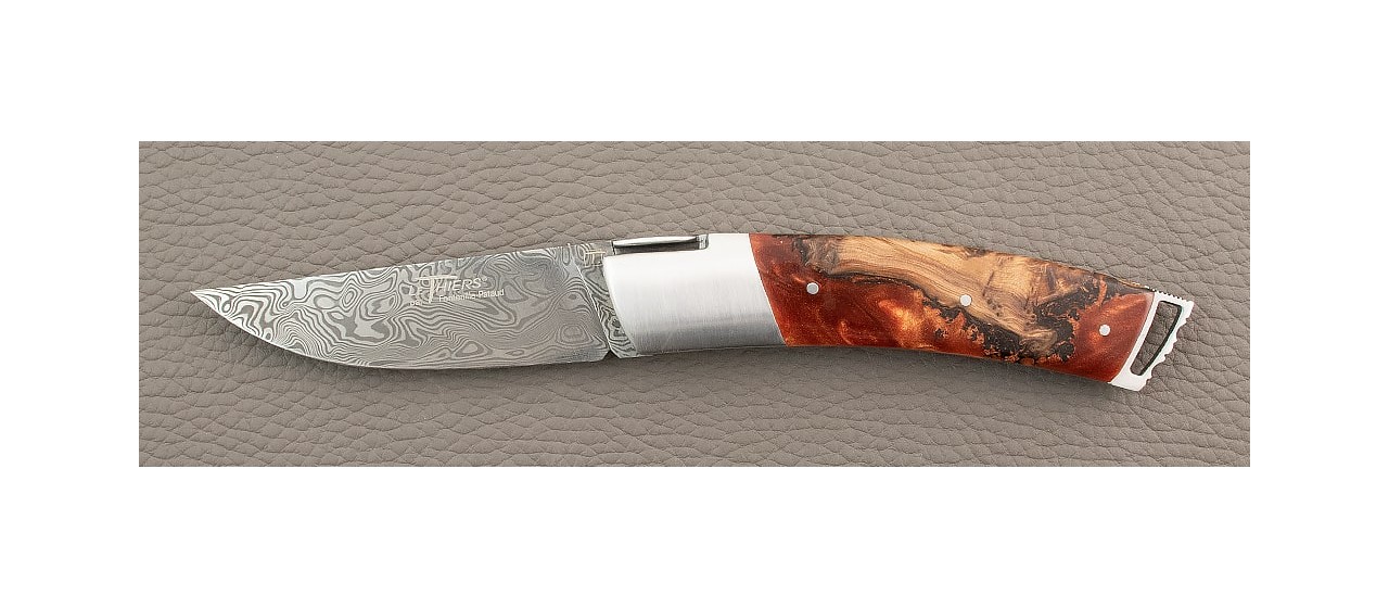 Le Thiers ® Gentleman knife Damascus Hybrid Best Juniper burl from southern France