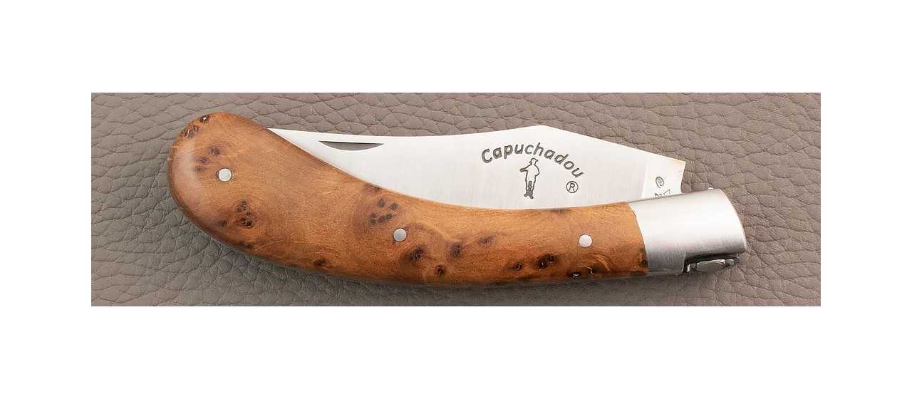 "Le Capuchadou" 12 cm hand made knife, Thuya burl handle