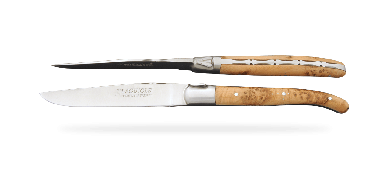 Set of 2 Laguiole Forged Steak Knives Juniper burl
