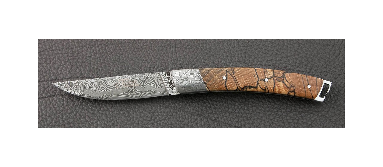 Le Thiers® Nature Damascus Stabilized beech knife handmade in France