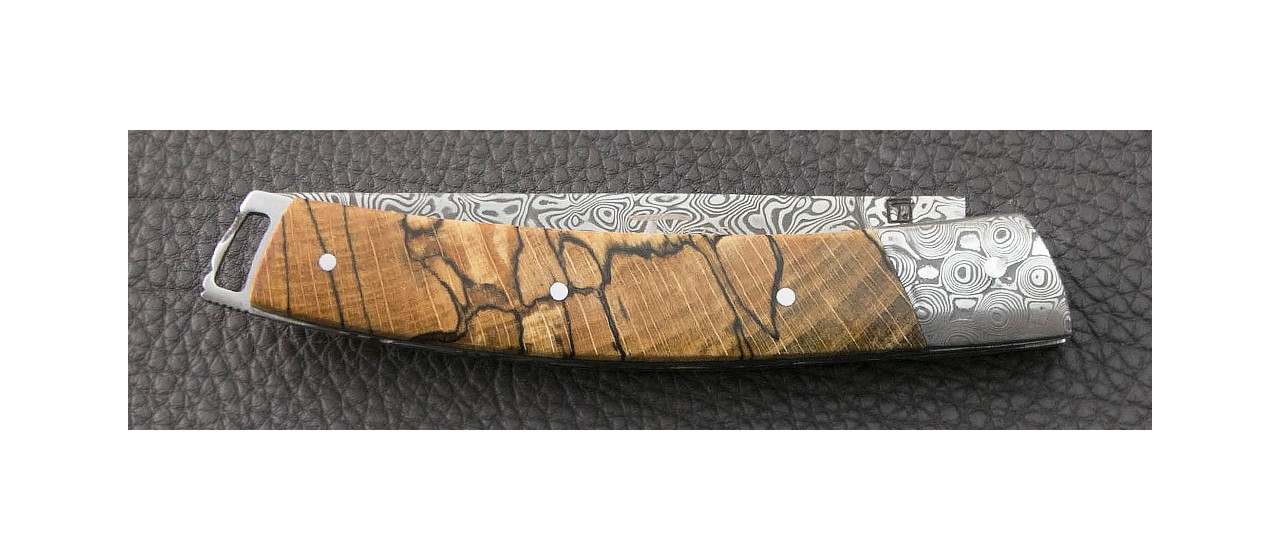 Le Thiers® Nature Damascus Stabilized beech knife handmade in France