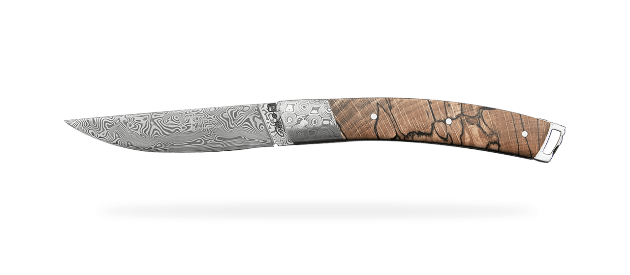 Le Thiers® Nature Damascus Stabilized beech knife handmade in France