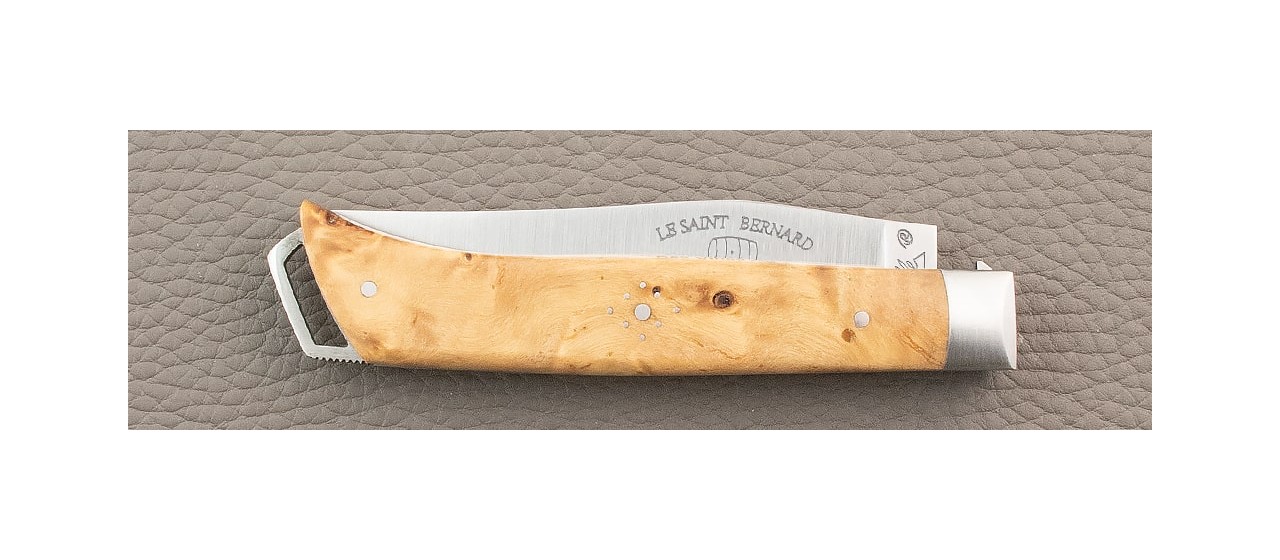 French Alpin knife Stabilized poplar burl handle handmade in France