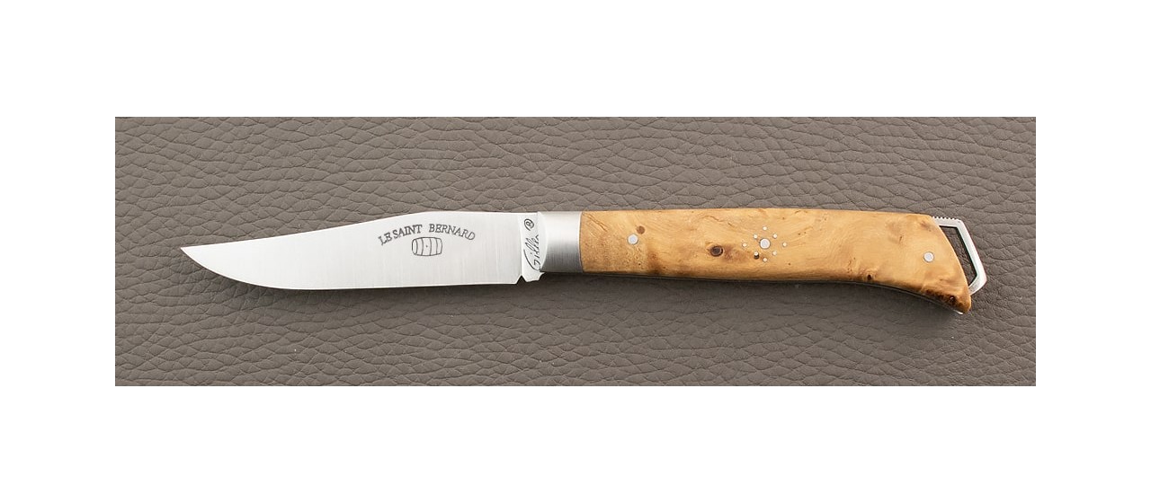French Alpin knife Stabilized poplar burl handle handmade in France