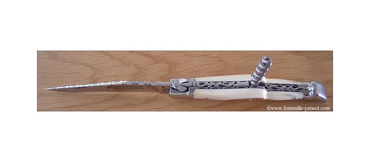 Couteau Laguiole Traditionnel 12 cm Guilloche avec Tire-Bouchon Phacochere