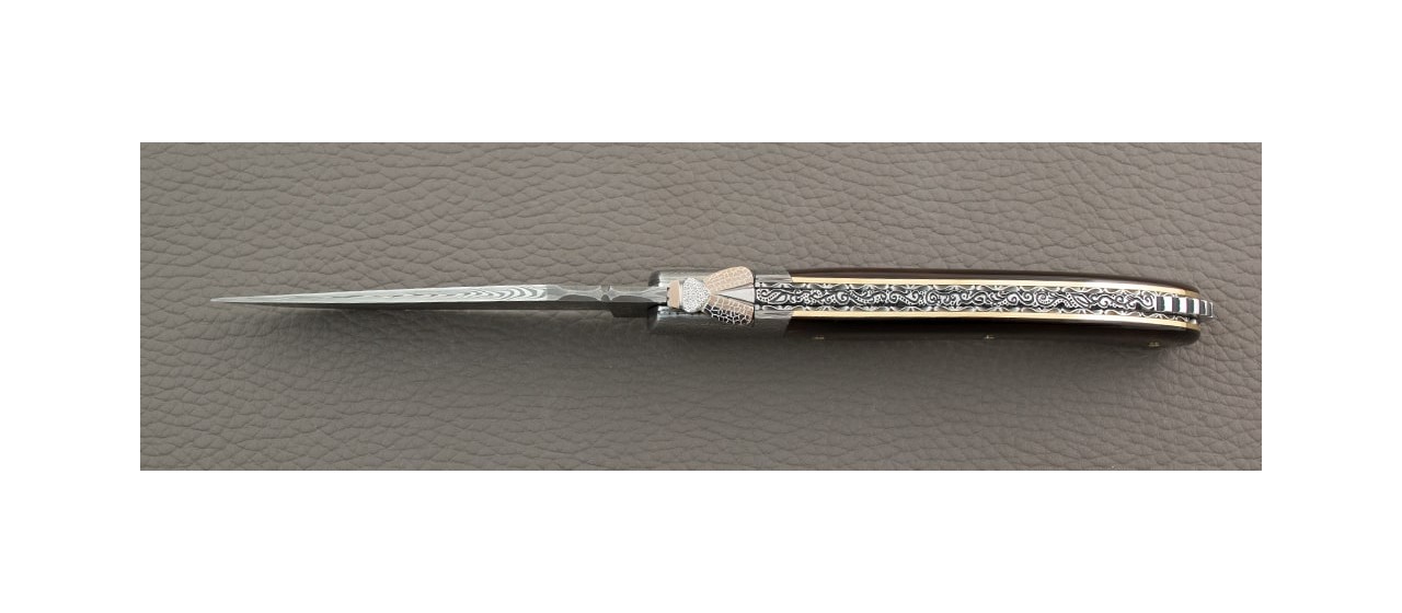 Laguiole Knife Sport Damascus Range Genuine Tortoise Delicate file work