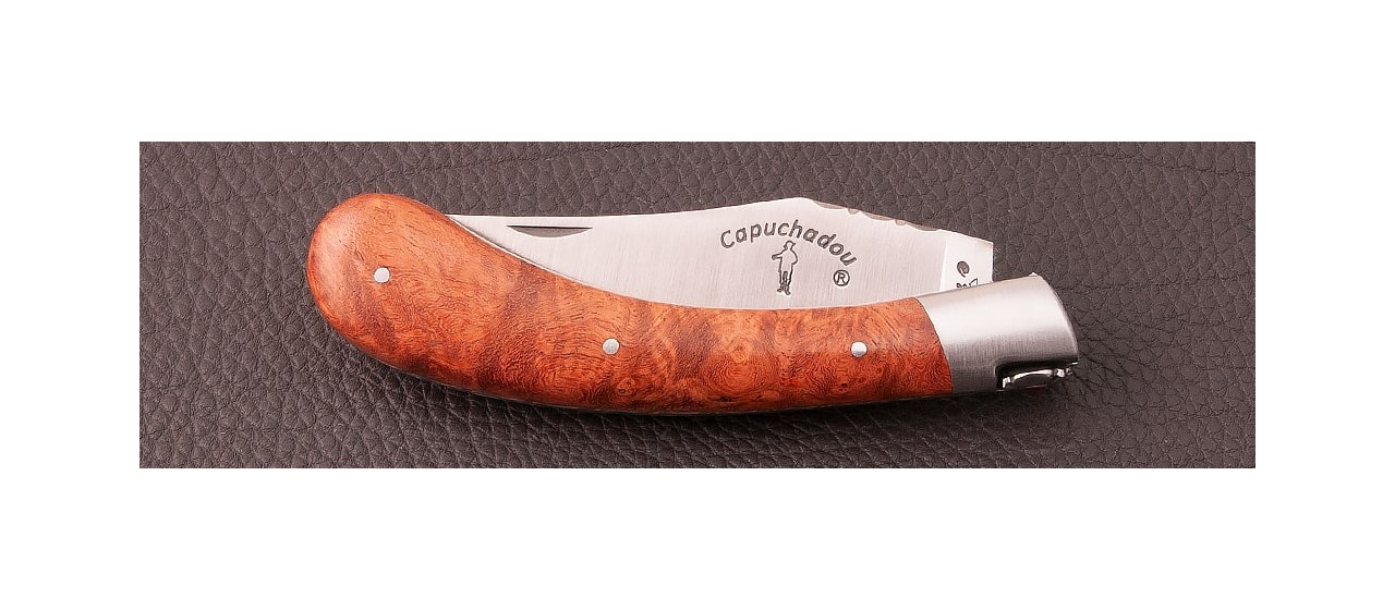 "Le Capuchadou-Guilloché" 12 cm hand made knife, Amboyna burl