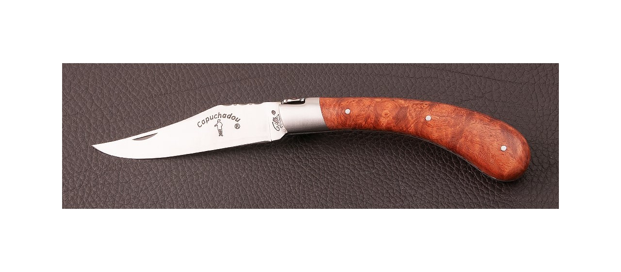 "Le Capuchadou-Guilloché" 12 cm hand made knife, Amboyna burl