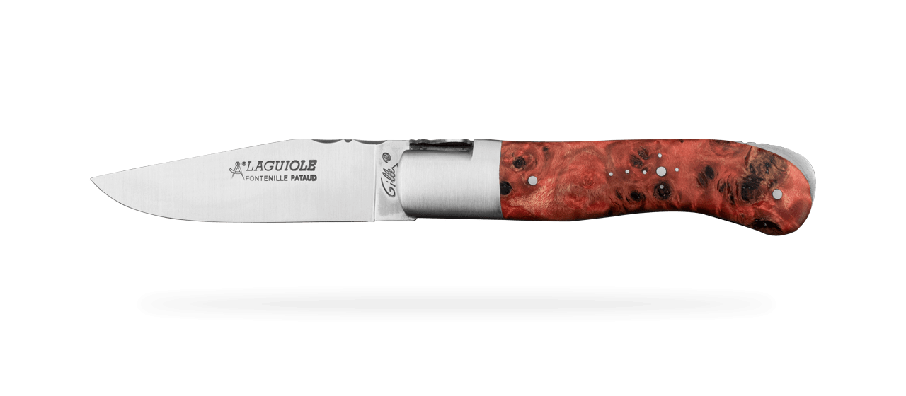 Couteau Laguiole Gentleman Classique en loupe de peuplier teintée rouge