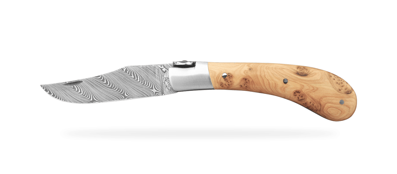 "Le Capuchadou®-Guilloché" 10 cm hand made knife, juniper & Damascus