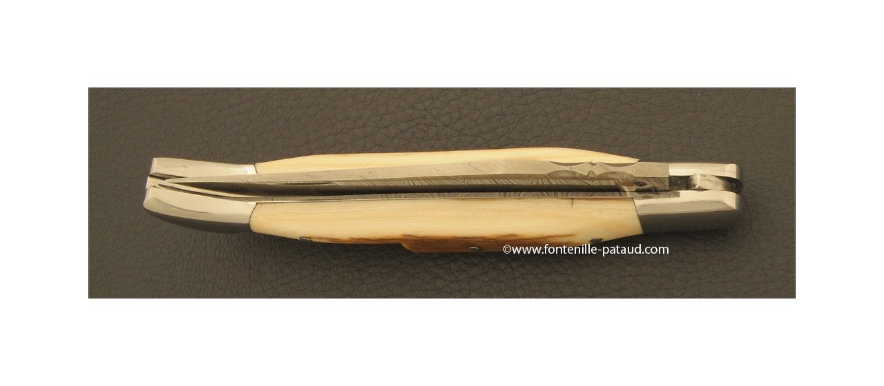 Couteau Laguiole Traditionnel 12 cm Damas avec Tire-Bouchon Mammouth fossile