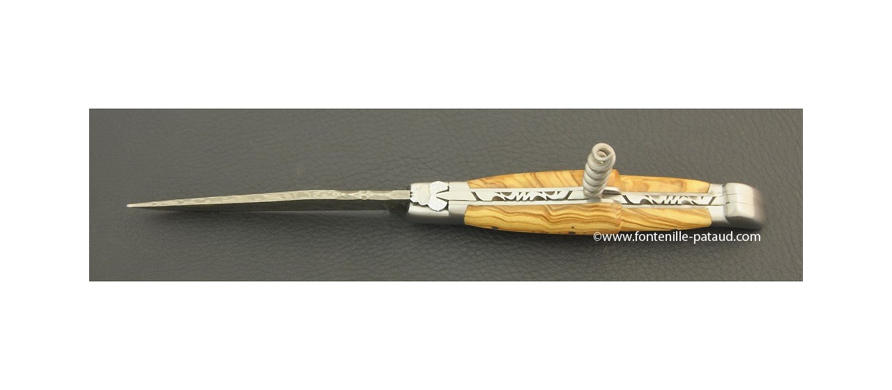 Couteau Laguiole Traditionnel 12 cm Damas avec Tire-Bouchon Olivier