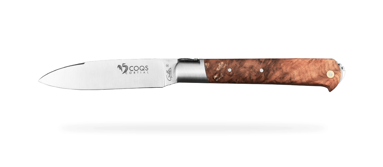 Le 5 Coqs knife Amboyna burl hand made in France