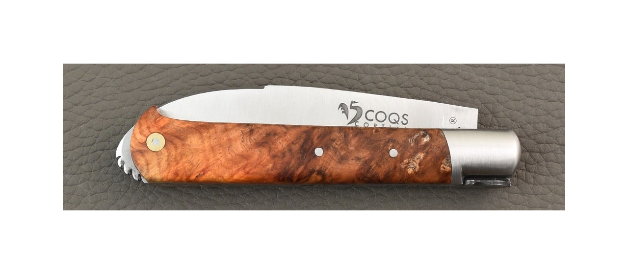 Le 5 Coqs knife Amboyna burl hand made in France