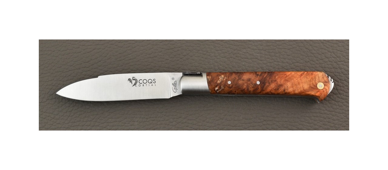 Le 5 Coqs knife Amboyna burl hand made in France