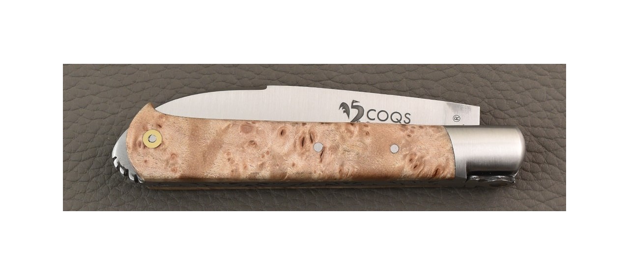 Le 5 Coqs knife Stabilized Maple Burl hand made in France