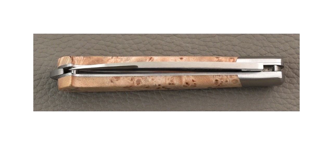 Le 5 Coqs knife Stabilized Maple Burl hand made in France