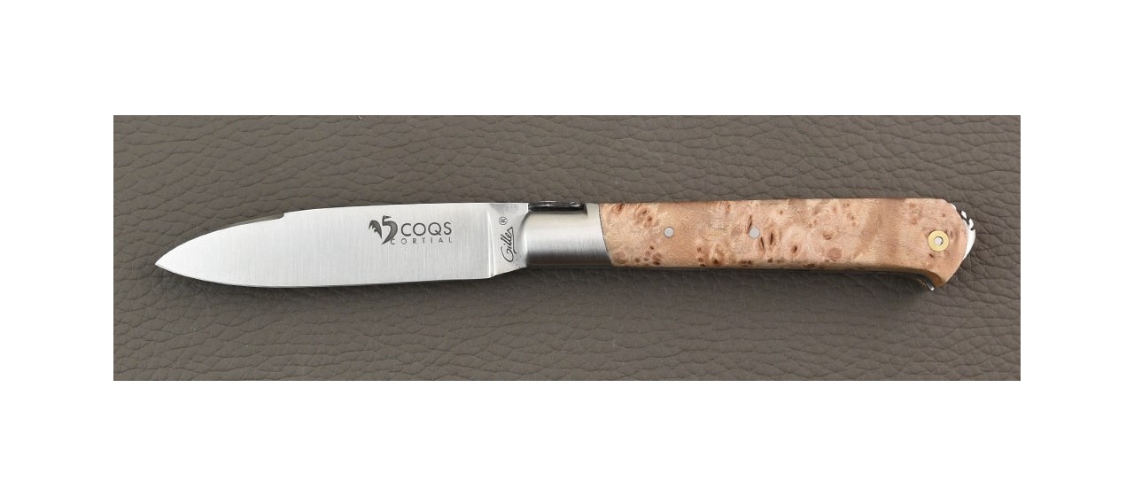 Le 5 Coqs knife Stabilized Maple Burl hand made in France