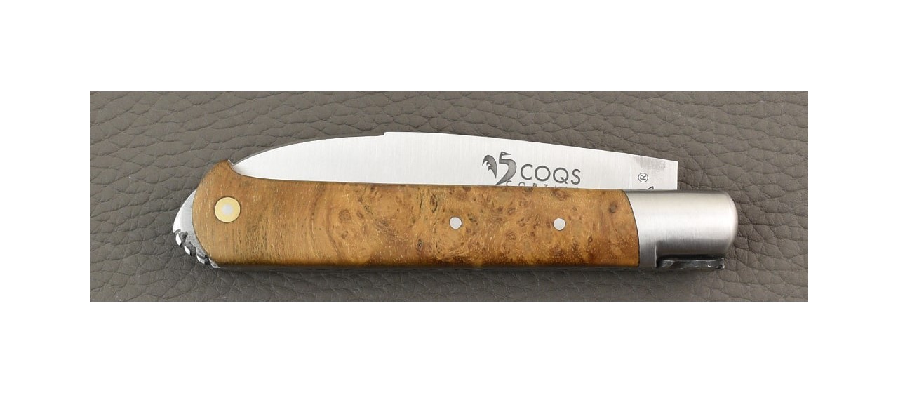 Le 5 Coqs knife Teak burl hand made in France