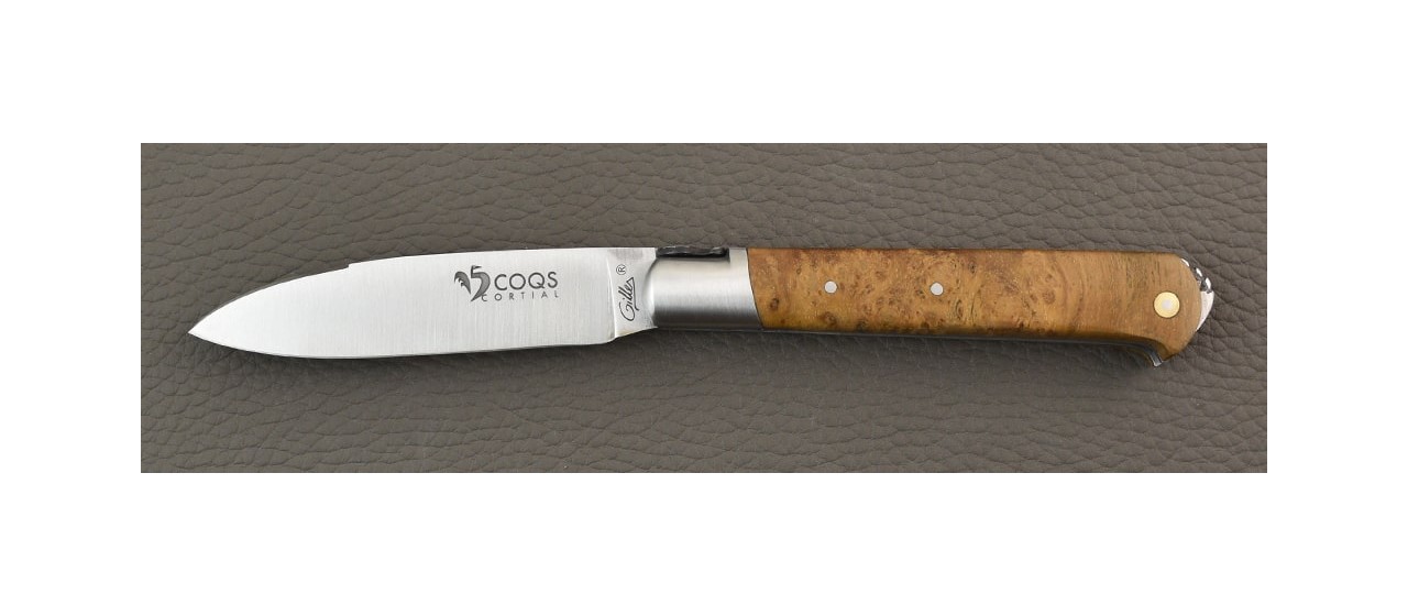 Le 5 Coqs knife Teak burl hand made in France