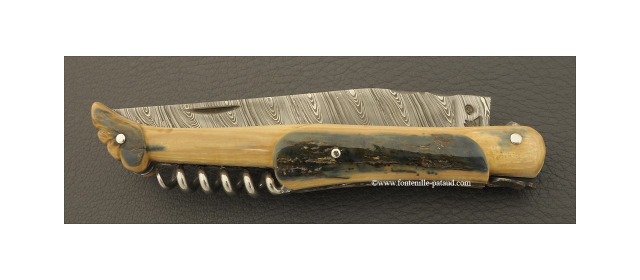 Laguiole Knife Traditional 12 cm Collection Blue mammoth ivory Delicate file work