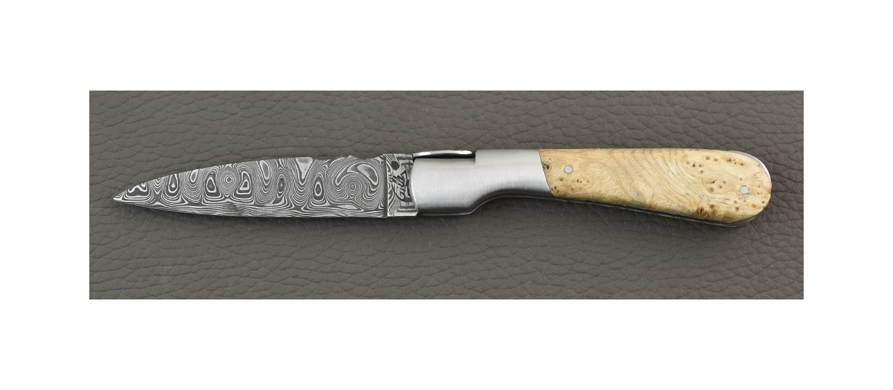 Corsican Pialincu knife Damascus range Ash burl