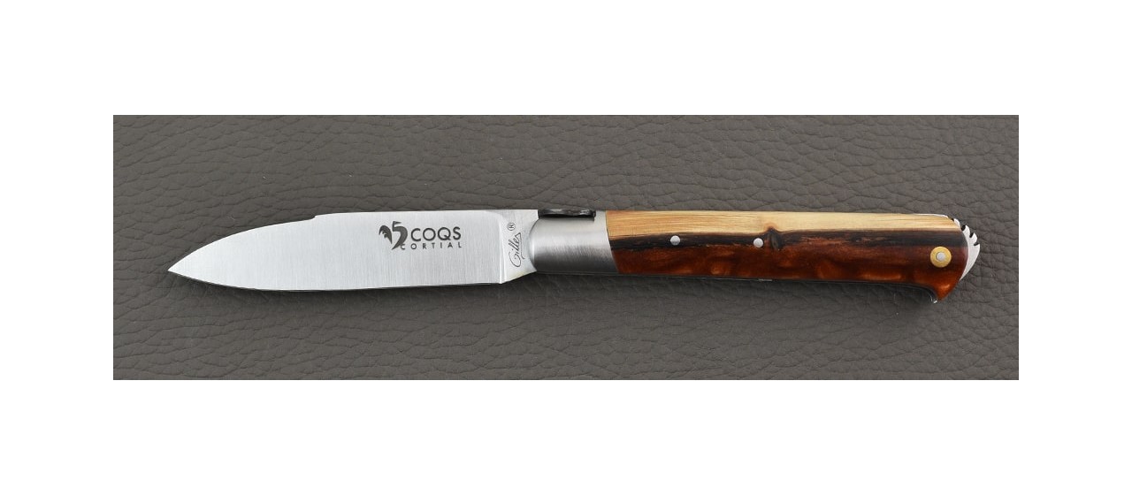 Le 5 Coqs knife Hybrid Juniper Burl hand made in France